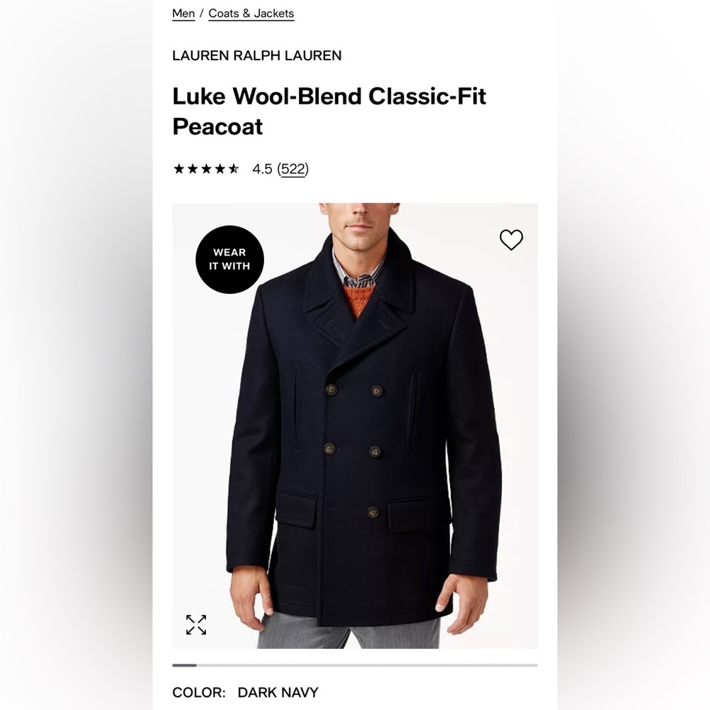 Luke Wool-Blend Classic-Fit Peacoat by Ralph lauren